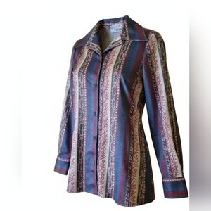 🎁Vintage Silk Feel! Blouse Dated 60s/70s ACT III "Acting Up" ILGWU Union Tag